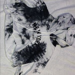 Black and white tie-dyed cropped hoodie/shirt